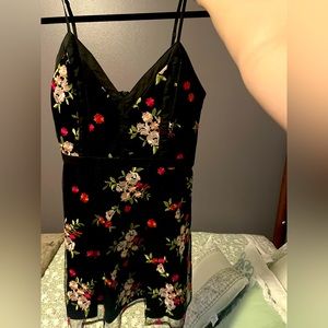 Black floral spaghetti strap mini dress